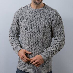 Aran  ‎Wool Cashmere Crewneck Mock Turtleneck Sweater Grey XL
